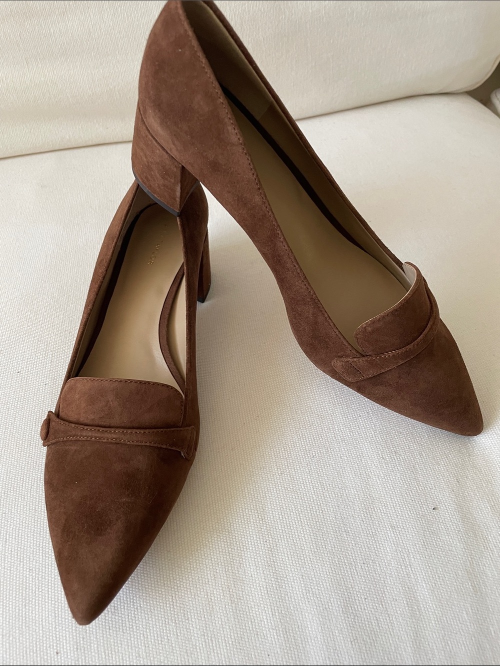 Ann Taylor Classic Brown Suede Pointed Toe Block Heel Pumps